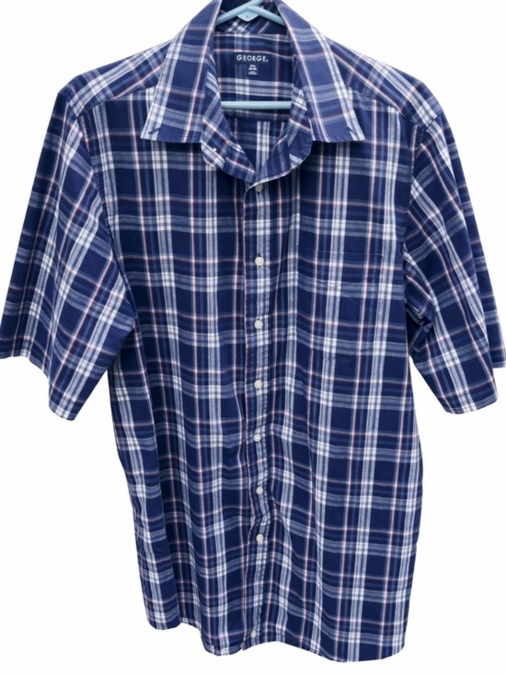George Men's Navy Plaid Short Sleeve Button-Up Shirt